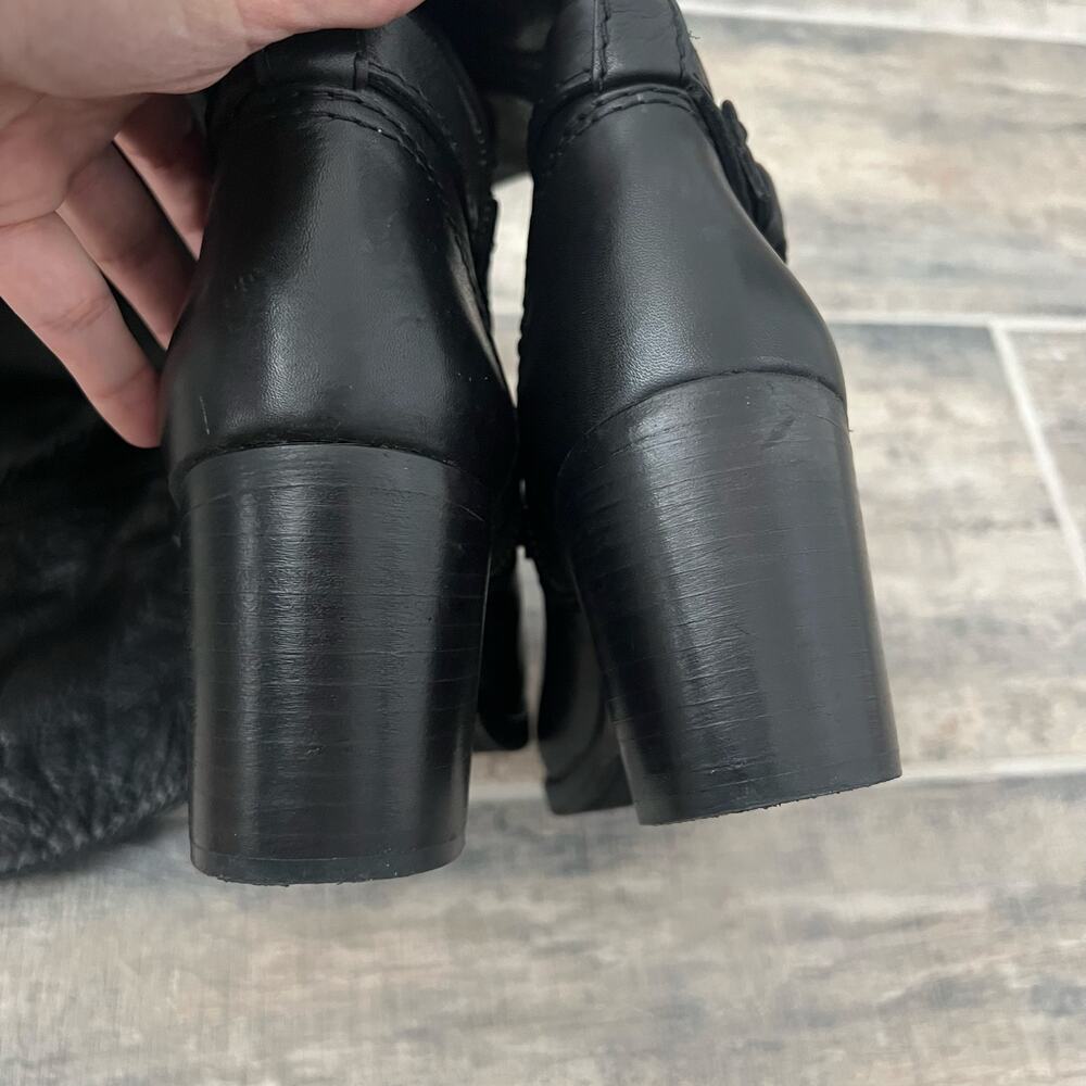 Frye Kelly Black Leather Over the Knee Boots Buckle Strap Block Heel Riding boot - Picture 4 of 12